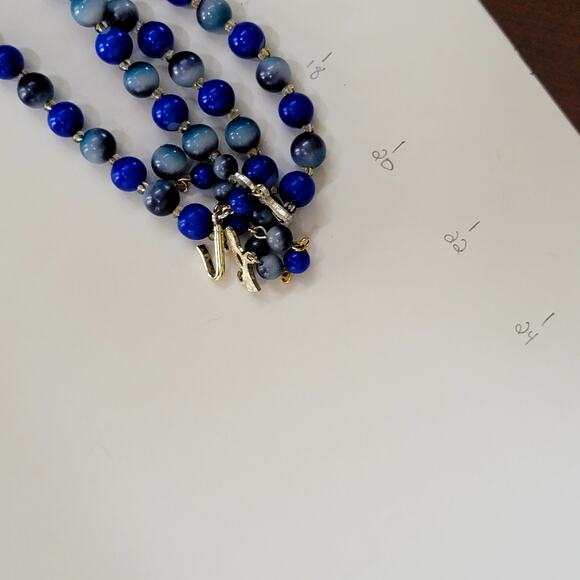 Vintage Double Strand Blue And Gray Beaded Necklace With Graduated Round Beads - Picture 10 of 10